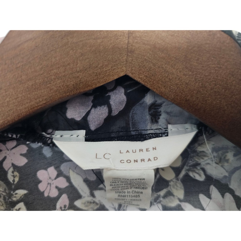 Boho LC Lauren Conrad Floral Robe Womens M Black Sheer Tiered Bell Sleeve Kimono - Picture 2 of 7